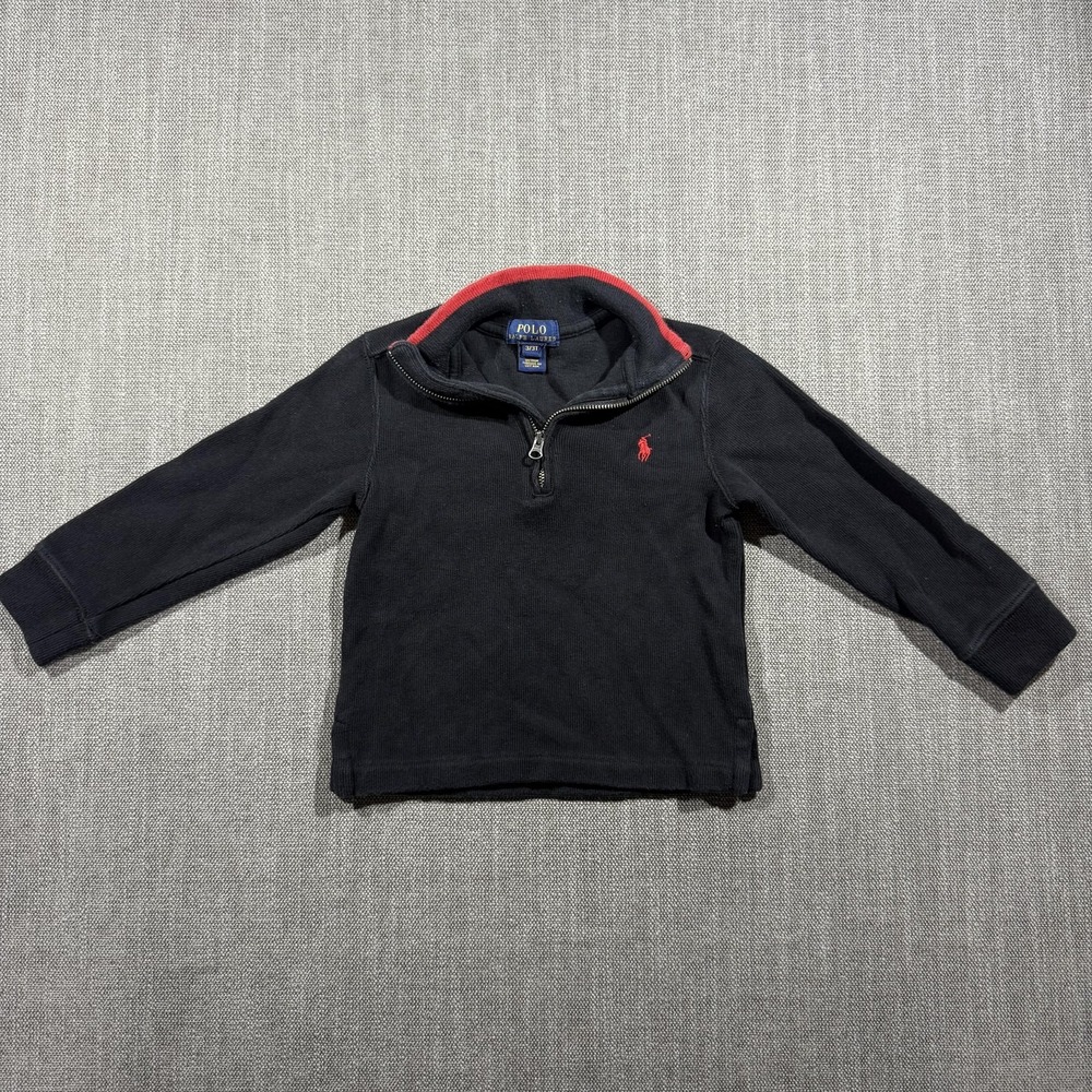 Polo Ralph Lauren Sweater Boys 3T Blue 1/4 Zip Mock Neck Pony Logo Pullover